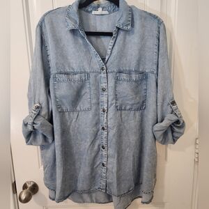 Light Blue Soft Denim Button-Up Shirt